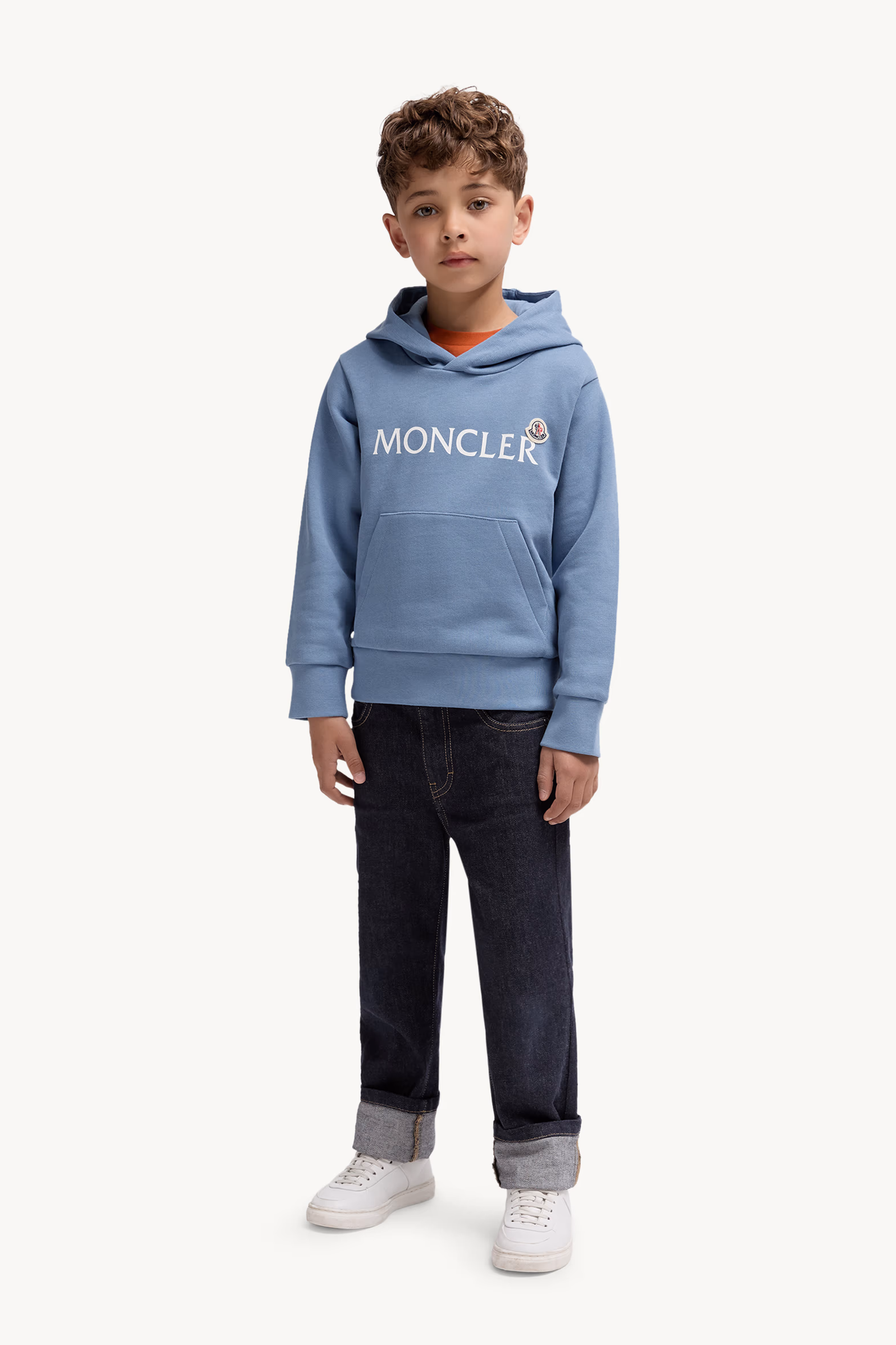 Logo Cotton Hoodie Boy Cobalt Blue Moncler 2